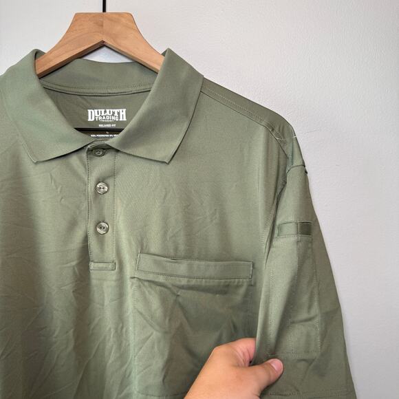 Duluth Trading Relaxed Fit Men's Short Sleeve Polo Shirt Olive Green Size Large - Picture 3 of 6